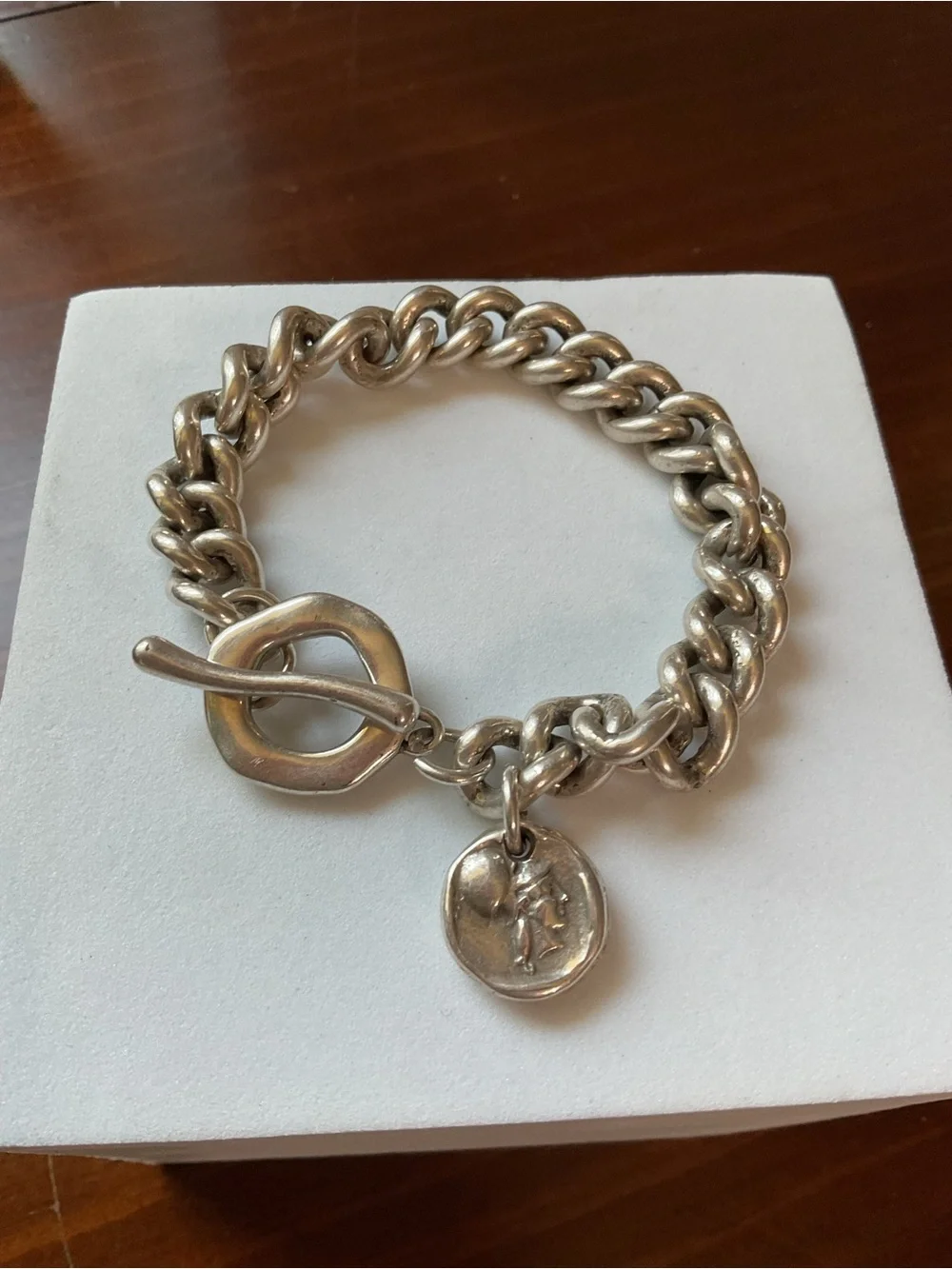 Vintage Silver Plated Warrior Pegasus Charm Toggle Clasp Chain Link Bracelet